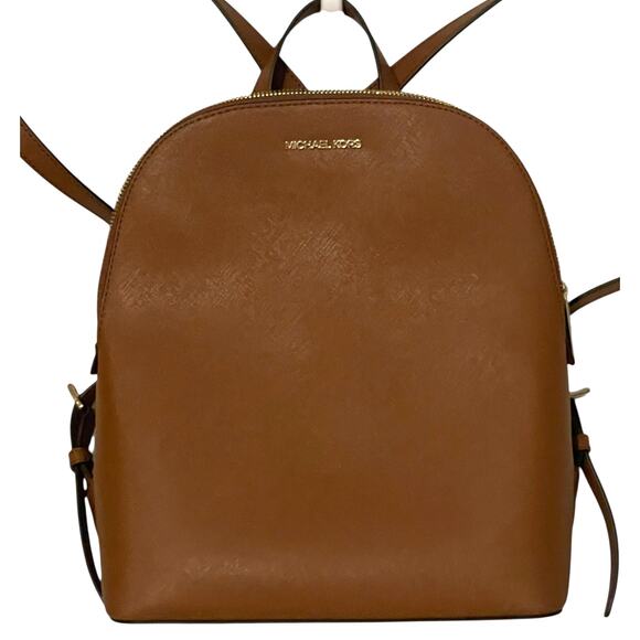 Michael Kors Cindy Large Backpack Womens Luggage Brown Saffiano Leather Bag - Picture 2 of 12